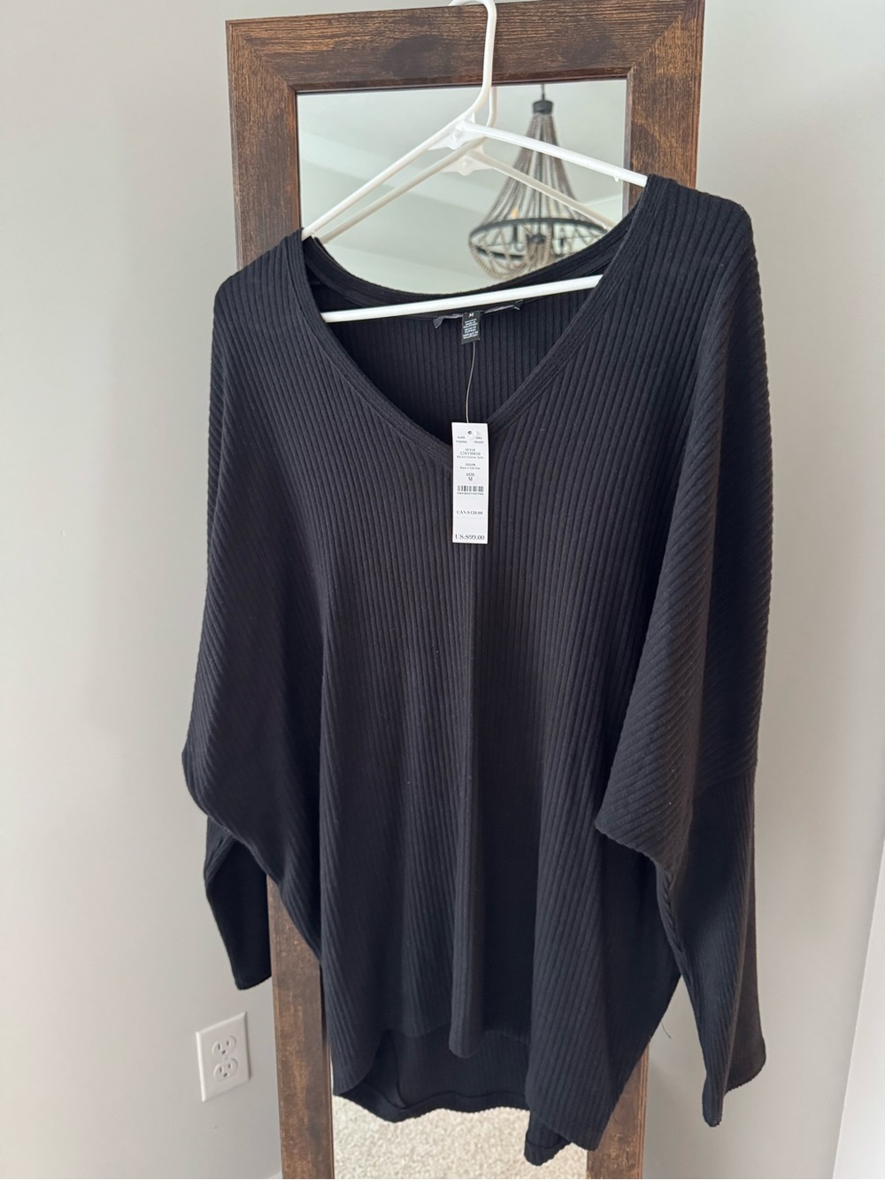 White House Black Market Black Ribbed V-Neck Tunic